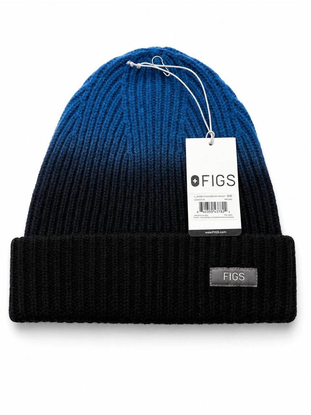 FIGS Blue-to-Black Ombre Ribbed Cuff Beanie